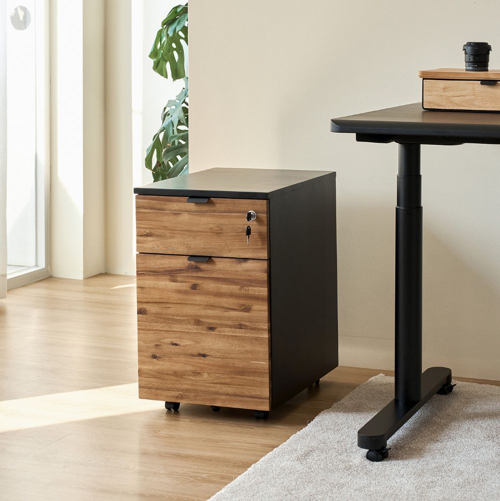 Hộc tủ tài liệu 2 ngăn Alexa - By NiceDesign (2 ngăn - Black - Acacia Teaklook - Mới, Sealed, Chính hãng) (NDFC25ALEX01)