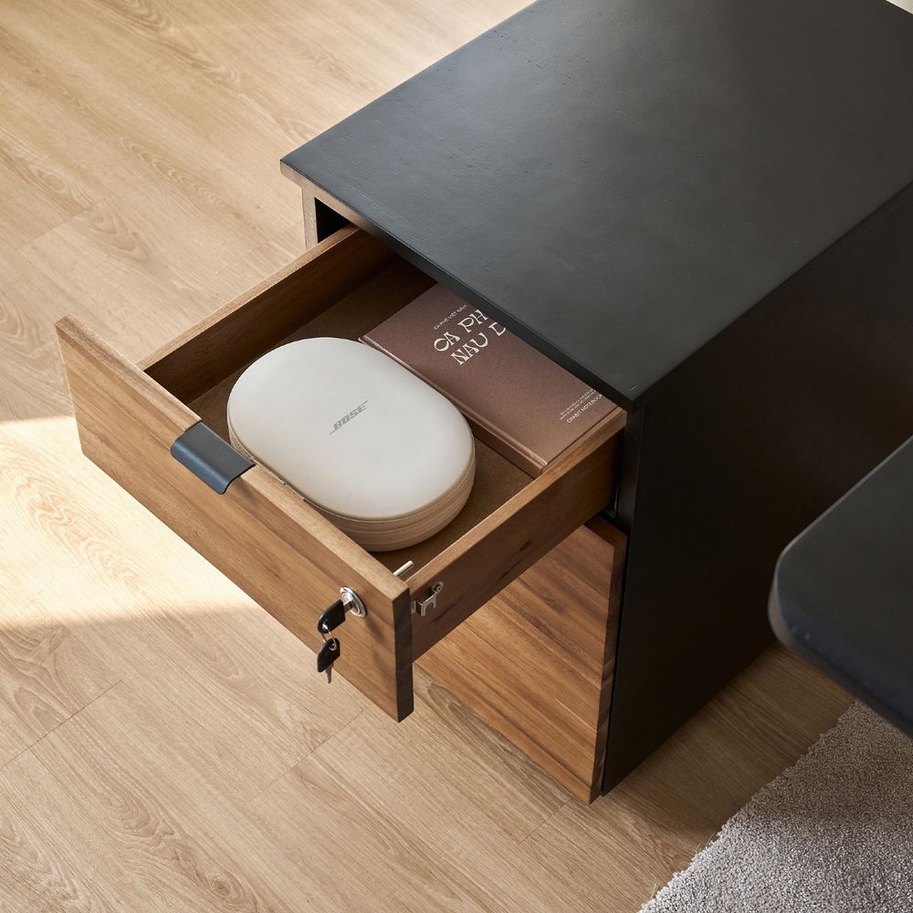 Hộc tủ tài liệu 2 ngăn Alexa - By NiceDesign (2 ngăn - Black - Acacia Teaklook - Mới, Sealed, Chính hãng) (NDFC25ALEX01)