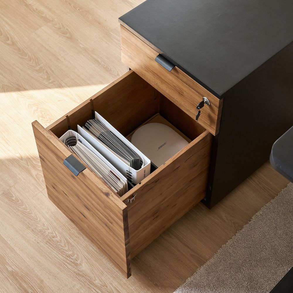 Hộc tủ tài liệu 2 ngăn Alexa - By NiceDesign (2 ngăn - Black - Acacia Teaklook - Mới, Sealed, Chính hãng) (NDFC25ALEX01)