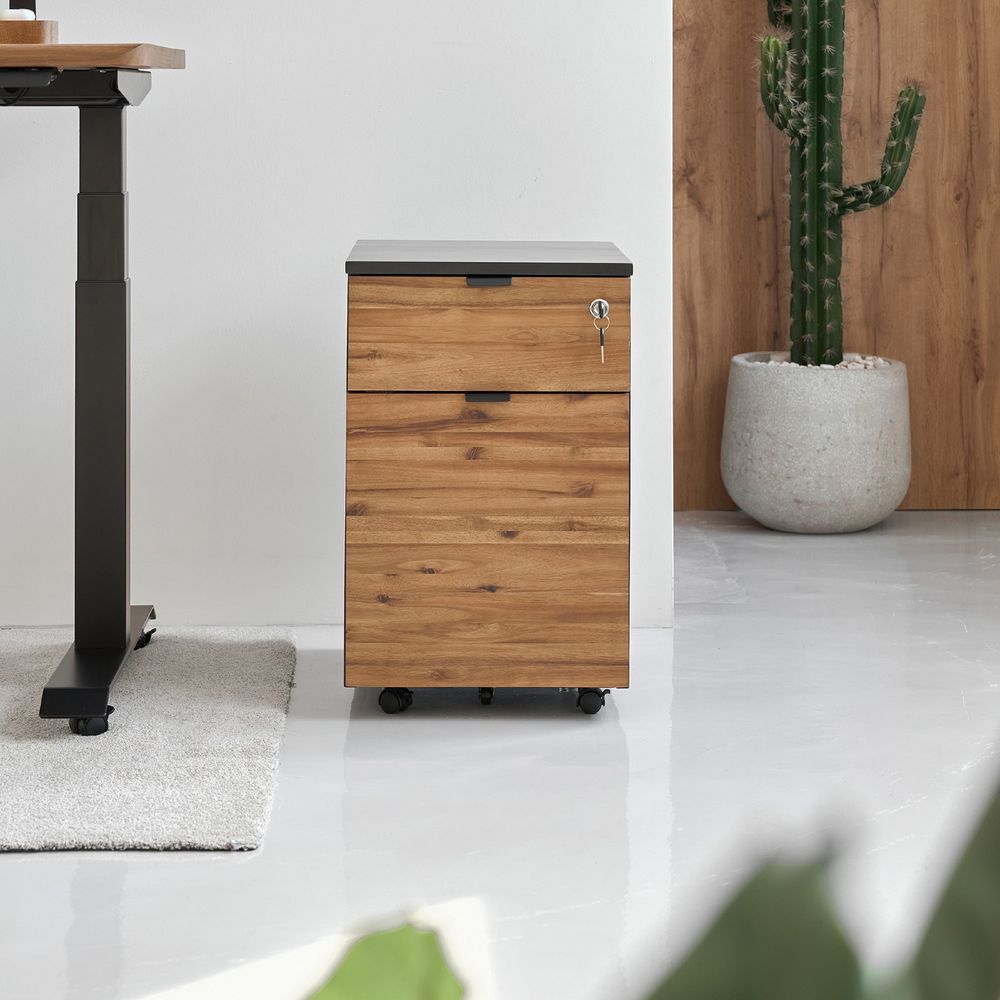 Hộc tủ tài liệu 2 ngăn Alexa - By NiceDesign (2 ngăn - Black - Acacia Teaklook - Mới, Sealed, Chính hãng) (NDFC25ALEX01)