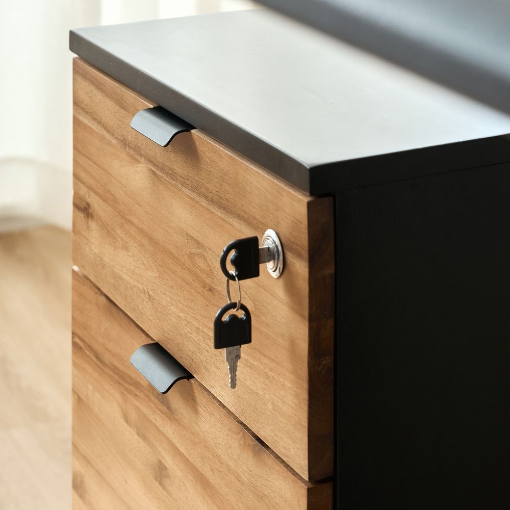 Hộc tủ tài liệu 2 ngăn Alexa - By NiceDesign (2 ngăn - Black - Acacia Teaklook - Mới, Sealed, Chính hãng) (NDFC25ALEX01)