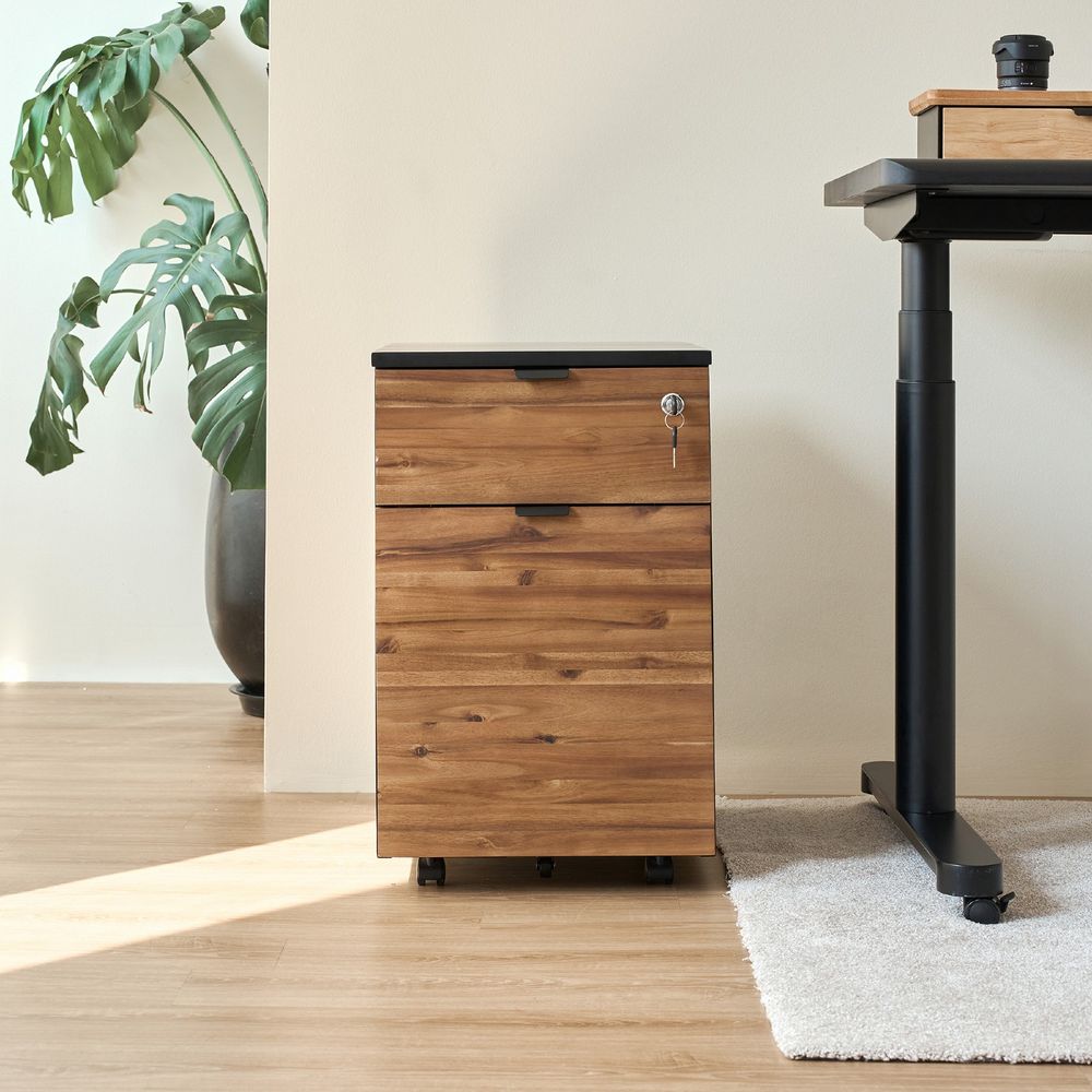 Hộc tủ tài liệu 2 ngăn Alexa - By NiceDesign (2 ngăn - Black - Acacia Teaklook - Mới, Sealed, Chính hãng) (NDFC25ALEX01)
