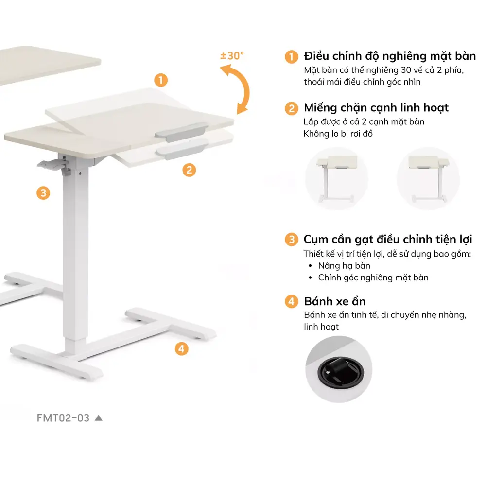 Bàn làm việc nâng hạ di động công thái học Gami DeskLite (White - Mới, Full box, Chính hãng)
