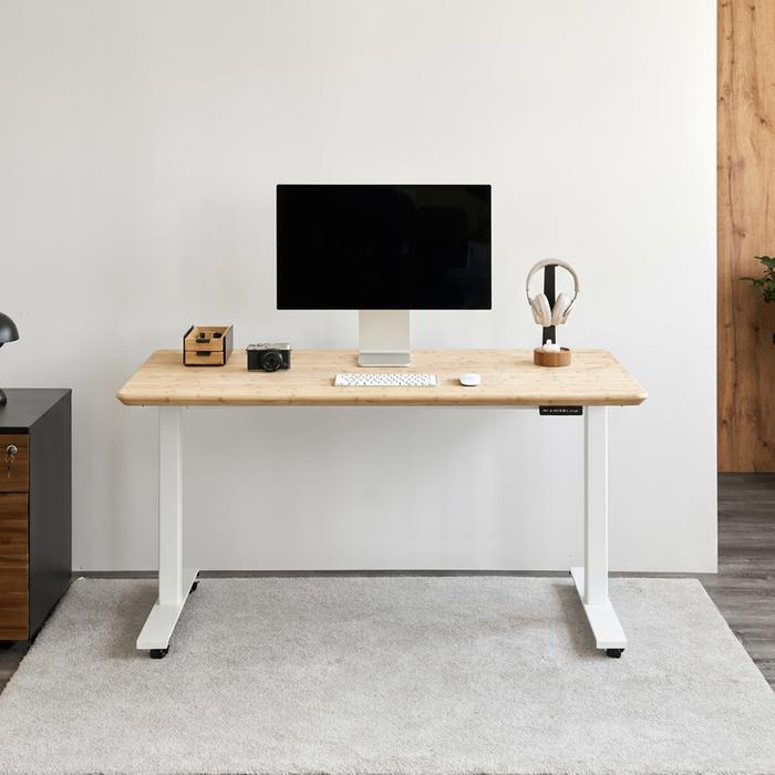 Bàn làm việc Bamboo Edge - By NiceDesign (Mặt bàn 140x70cm, tre - Khung vuông trắng - Mới, Full box, Chính hãng)