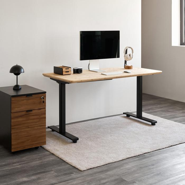 Bàn làm việc Bamboo Edge - By NiceDesign (Mặt bàn 140x70cm, tre - Khung vuông đen - Mới, Full box, Chính hãng)