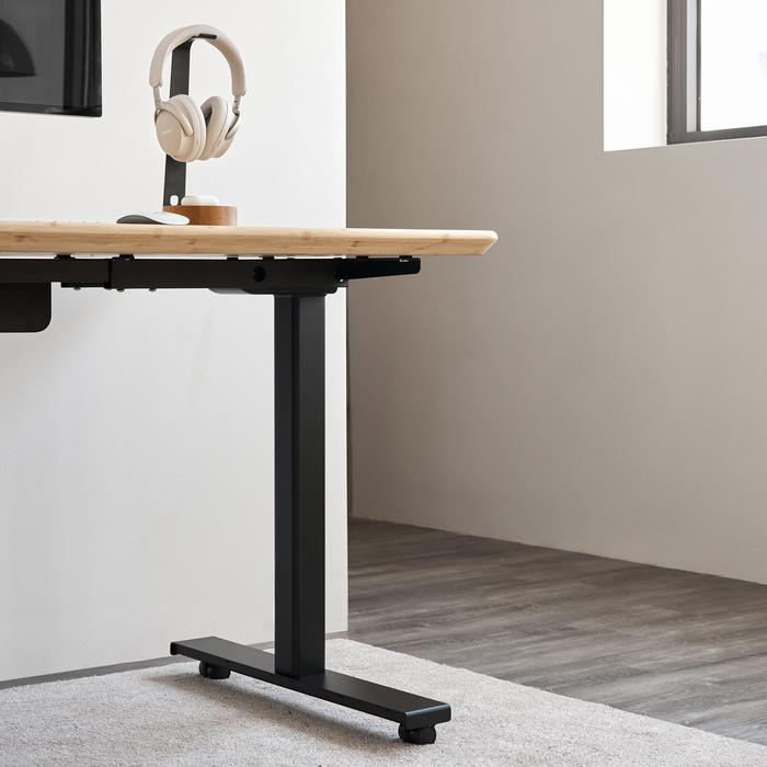 Bàn làm việc Bamboo Edge - By NiceDesign (Mặt bàn 140x70cm, tre - Khung vuông đen - Mới, Full box, Chính hãng)