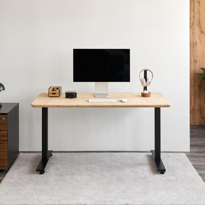 Bàn làm việc Bamboo Edge - By NiceDesign (Mặt bàn 120x60cm, tre - Khung vuông đen - Mới, Full box, Chính hãng)