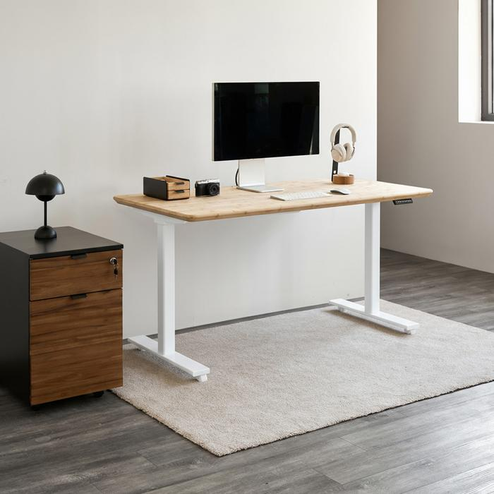 Bàn làm việc Bamboo Edge - By NiceDesign (Mặt bàn 140x70cm, tre - Khung vuông trắng - Mới, Full box, Chính hãng)