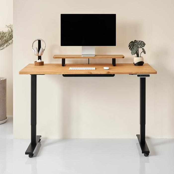 Bàn nâng hạ Fusion Edge - By NiceDesign (Mặt bàn 140x70cm, gỗ tần bì, màu tự nhiên - Khung đen - Mới, Full box, Chính hãng)