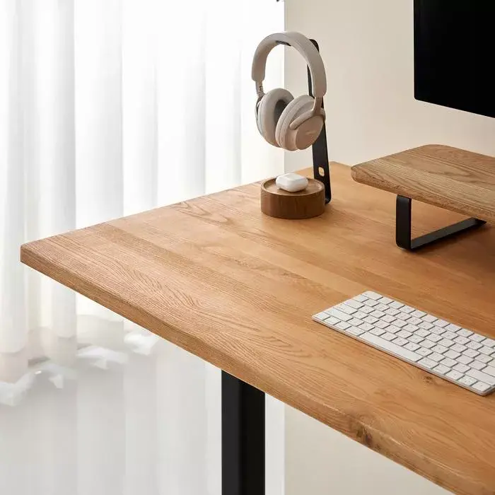 Bàn nâng hạ Fusion Edge - By NiceDesign (Mặt bàn 140x70cm, gỗ tần bì, màu tự nhiên - Khung đen - Mới, Full box, Chính hãng)