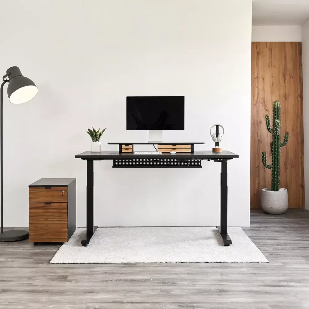 Bàn nâng hạ Fusion Edge - By NiceDesign (Mặt bàn 140x70cm, gỗ tần bì, màu đen - Khung đen - Mới, Full box, Chính hãng)