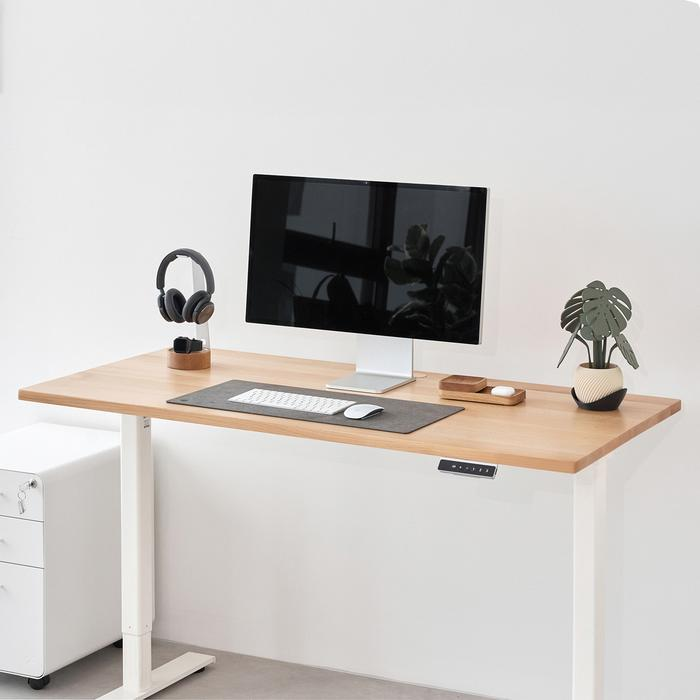 Bàn nâng hạ Fusion Edge - By NiceDesign (Mặt bàn 140x70cm, gỗ dẻ gai, màu tự nhiên - Khung trắng - Mới, Full box, Chính hãng)