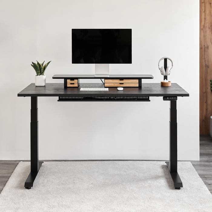 Bàn nâng hạ Fusion Edge - By NiceDesign (Mặt bàn 140x70cm, gỗ tần bì, màu đen - Khung đen - Mới, Full box, Chính hãng)