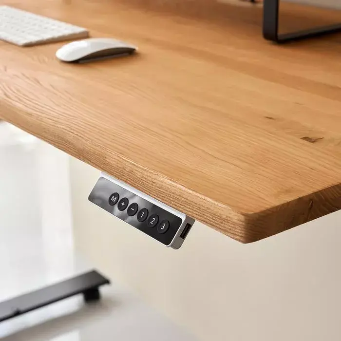 Bàn nâng hạ Fusion Edge - By NiceDesign (Mặt bàn 140x70cm, gỗ tần bì, màu tự nhiên - Khung đen - Mới, Full box, Chính hãng)