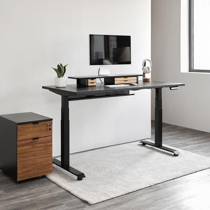 Bàn nâng hạ Fusion Edge - By NiceDesign (Mặt bàn 140x70cm, gỗ tần bì, màu đen - Khung đen - Mới, Full box, Chính hãng)