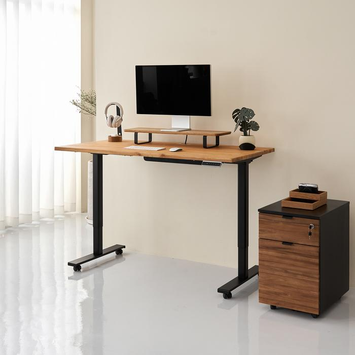 Bàn nâng hạ Fusion Edge - By NiceDesign (Mặt bàn 140x70cm, gỗ tần bì, màu tự nhiên - Khung đen - Mới, Full box, Chính hãng)