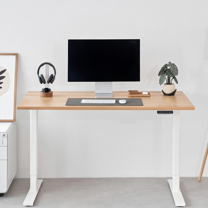 Bàn nâng hạ Fusion Edge - By NiceDesign (Mặt bàn 140x70cm, gỗ dẻ gai, màu tự nhiên - Khung trắng - Mới, Full box, Chính hãng)