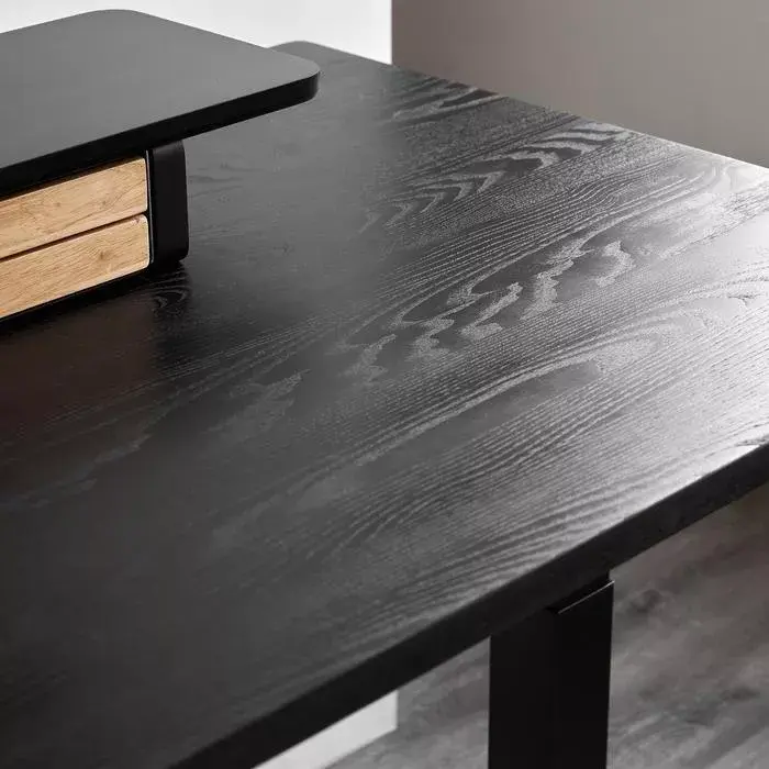 Bàn nâng hạ Fusion Edge - By NiceDesign (Mặt bàn 140x70cm, gỗ tần bì, màu đen - Khung đen - Mới, Full box, Chính hãng)