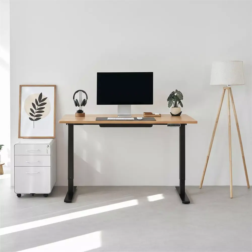 Bàn nâng hạ Fusion Edge - By NiceDesign (Mặt bàn 140x70cm, gỗ dẻ gai, màu tự nhiên - Khung đen - Mới, Full box, Chính hãng)