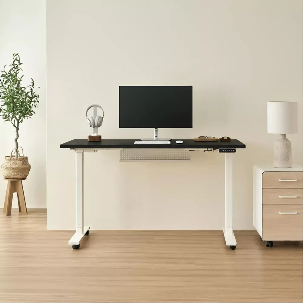 Bàn nâng hạ Pure Edge - By NiceDesign (Mặt bàn 140x70cm, màu đen - Khung trắng - Mới, Full box, Chính hãng) (NDAF24PUED04)