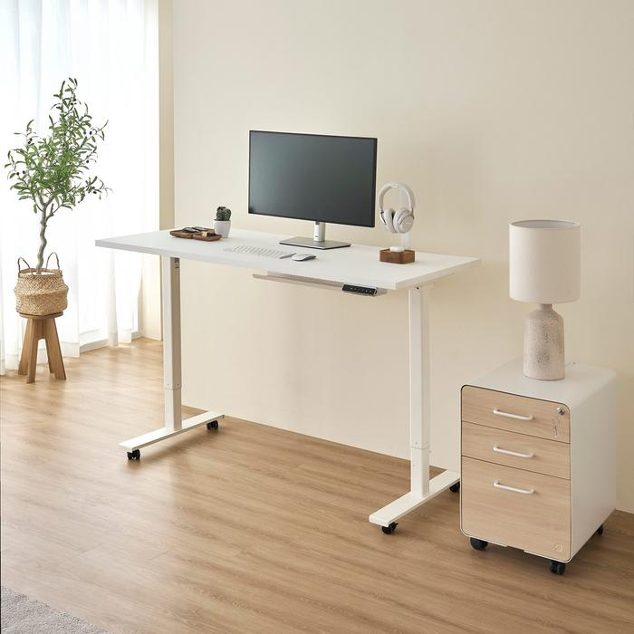 Bàn nâng hạ Pure Edge - By NiceDesign (Mặt bàn 140x70cm, màu trắng - Khung trắng - Mới, Full box, Chính hãng) (NDAF24PUED04)