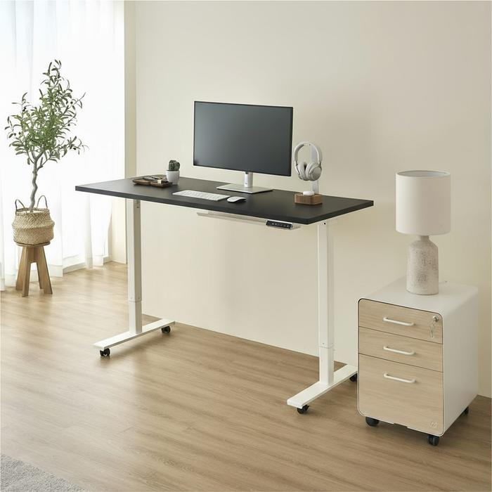 Bàn nâng hạ Pure Edge - By NiceDesign (Mặt bàn 120x60cm, màu đen - Khung trắng - Mới, Full box, Chính hãng) (NDAF24PUED02)