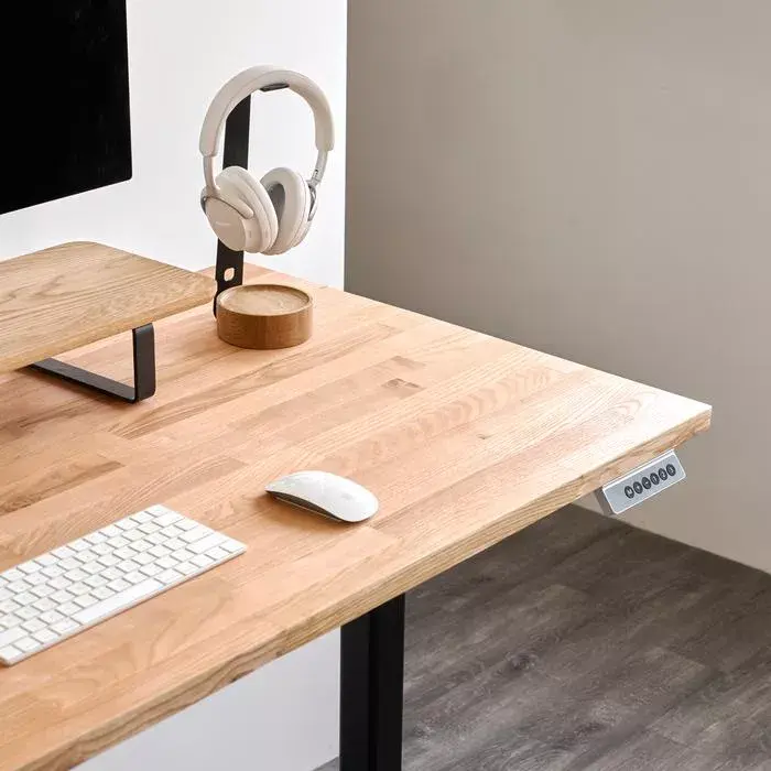 Bàn nâng hạ Taxua Edge - By NiceDesign (Cao Cấp) (Mặt bàn 140x70cm, gỗ tần bì, màu tự nhiên - Khung đen - Mới, Full box, Chính hãng) (NDSD23TAXU09)