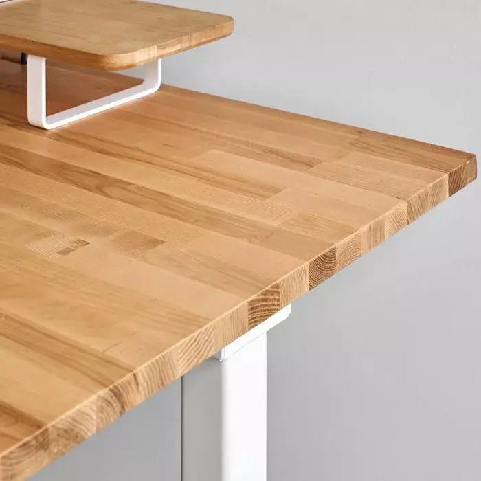 Bàn nâng hạ Taxua Edge - By NiceDesign (Cao Cấp) (Mặt bàn 140x70cm, gỗ tần bì, màu tự nhiên - Khung trắng - Mới, Full box, Chính hãng) (NDSD23TAXU07)