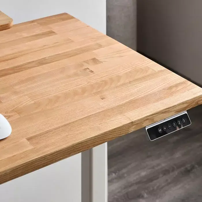 Bàn nâng hạ Taxua Edge - By NiceDesign (Cao Cấp) (Mặt bàn 140x70cm, gỗ tần bì, màu tự nhiên - Khung trắng - Mới, Full box, Chính hãng) (NDSD23TAXU07)