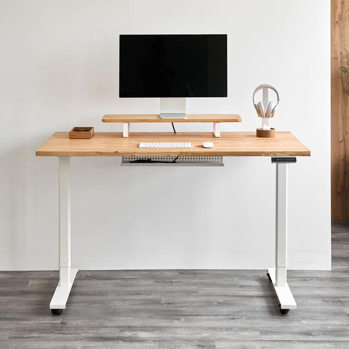 Bàn nâng hạ Taxua Edge - By NiceDesign (Cao Cấp) (Mặt bàn 140x70cm, gỗ tần bì, màu tự nhiên - Khung trắng - Mới, Full box, Chính hãng) (NDSD23TAXU07)