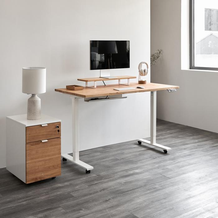 Bàn nâng hạ Taxua Edge - By NiceDesign (Cao Cấp) (Mặt bàn 140x70cm, gỗ tần bì, màu tự nhiên - Khung trắng - Mới, Full box, Chính hãng) (NDSD23TAXU07)