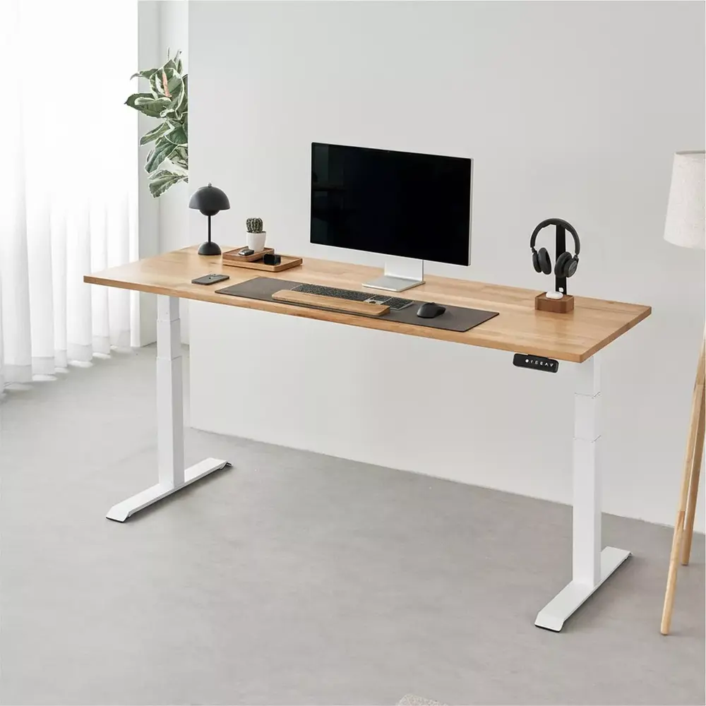 Bàn nâng hạ Taxua Fansi - By NiceDesign (Mặt bàn 180x75cm, gỗ dẻ gai, màu tự nhiên - Khung vuông trắng - Mới, Full box, Chính hãng)