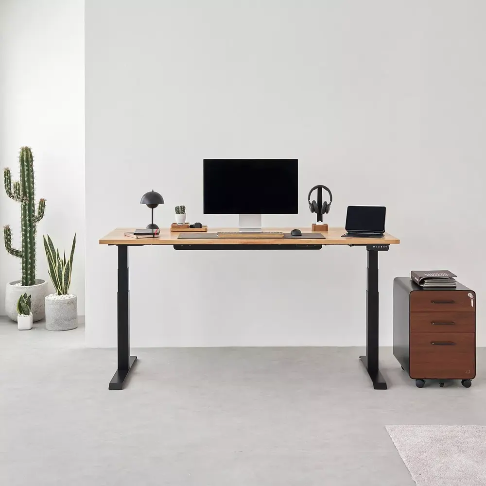Bàn nâng hạ Taxua Fansi - By NiceDesign (Mặt bàn 160x75cm, gỗ dẻ gai, màu tự nhiên - Khung vuông đen - Mới, Full box, Chính hãng)