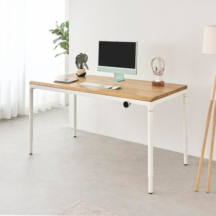 Bộ Bàn nâng hạ Elite - By NiceDesign (Mặt bàn 160x80cm, gỗ sồi, màu tự nhiên - Khung tròn trắng - Mới, Full box, Chính hãng) (NDSD24ELIT01)