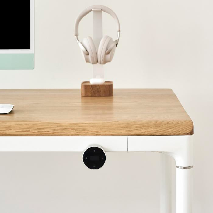 Bộ Bàn nâng hạ Elite - By NiceDesign (Mặt bàn 160x80cm, gỗ sồi, màu tự nhiên - Khung tròn trắng - Mới, Full box, Chính hãng) (NDSD24ELIT01)