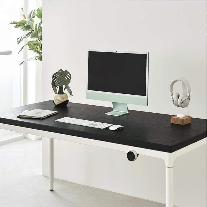 Bộ Bàn nâng hạ Elite - By NiceDesign (Mặt bàn 160x80cm, gỗ sồi, màu đen - Khung tròn trắng - Mới, Full box, Chính hãng) (NDSD24ELIT02)