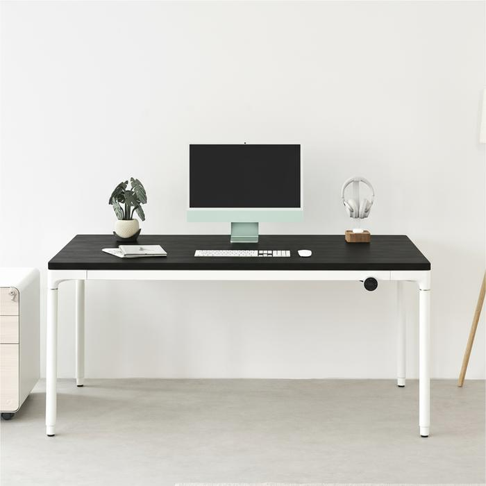 Bộ Bàn nâng hạ Elite - By NiceDesign (Mặt bàn 160x80cm, gỗ sồi, màu đen - Khung tròn trắng - Mới, Full box, Chính hãng) (NDSD24ELIT02)