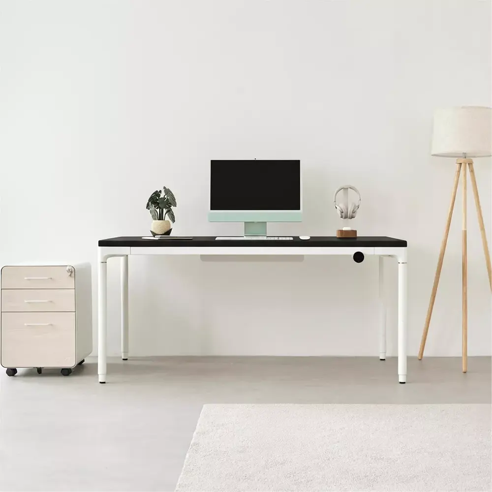 Bộ Bàn nâng hạ Elite - By NiceDesign (Mặt bàn 160x80cm, gỗ sồi, màu đen - Khung tròn trắng - Mới, Full box, Chính hãng) (NDSD24ELIT02)