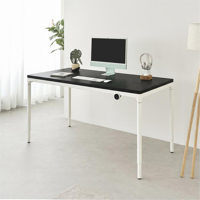 Bộ Bàn nâng hạ Elite - By NiceDesign (Mặt bàn 160x80cm, gỗ sồi, màu đen - Khung tròn trắng - Mới, Full box, Chính hãng) (NDSD24ELIT02)