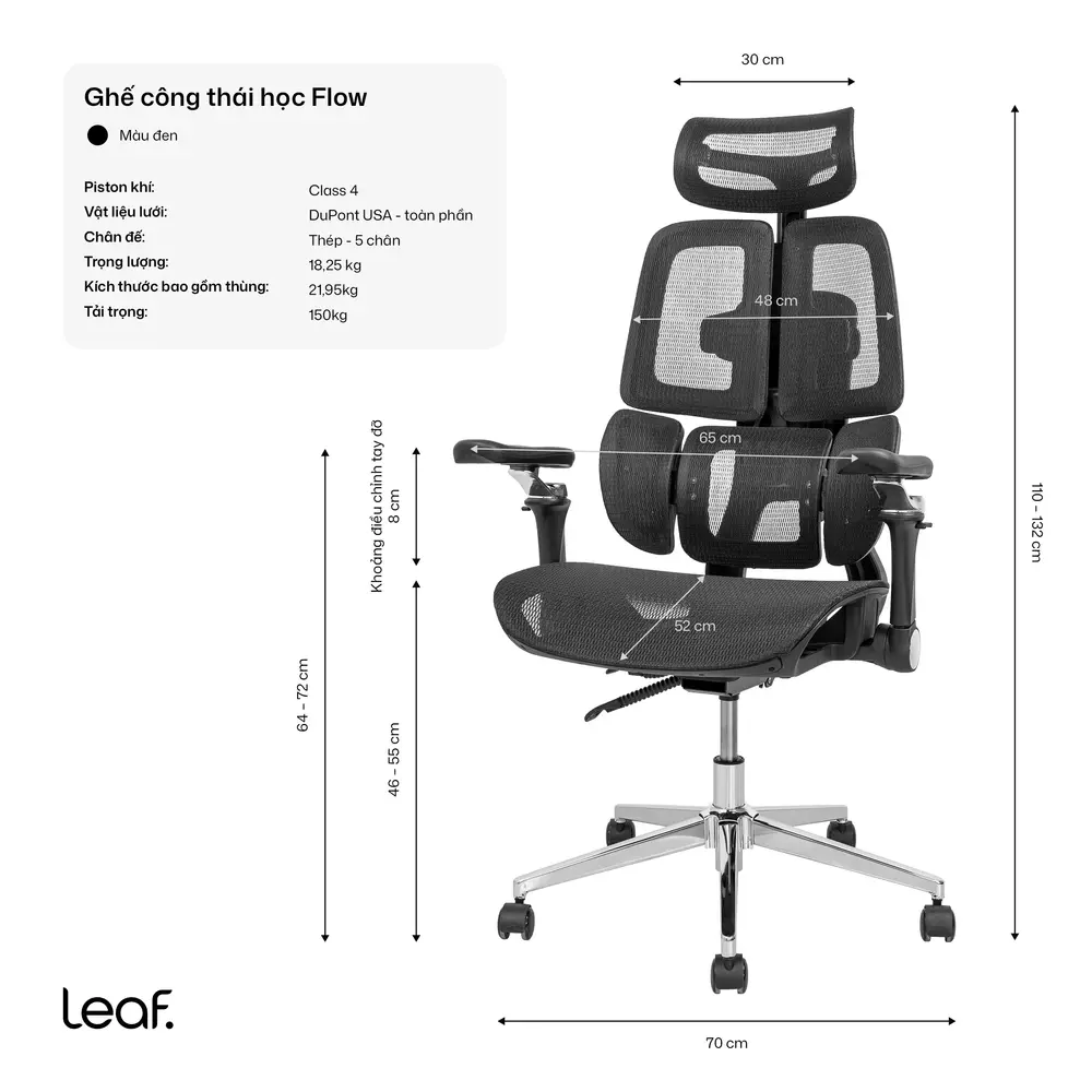 Ghế công thái học Leaf Flow Chair (Black - Mới, Full box, Chính hãng)