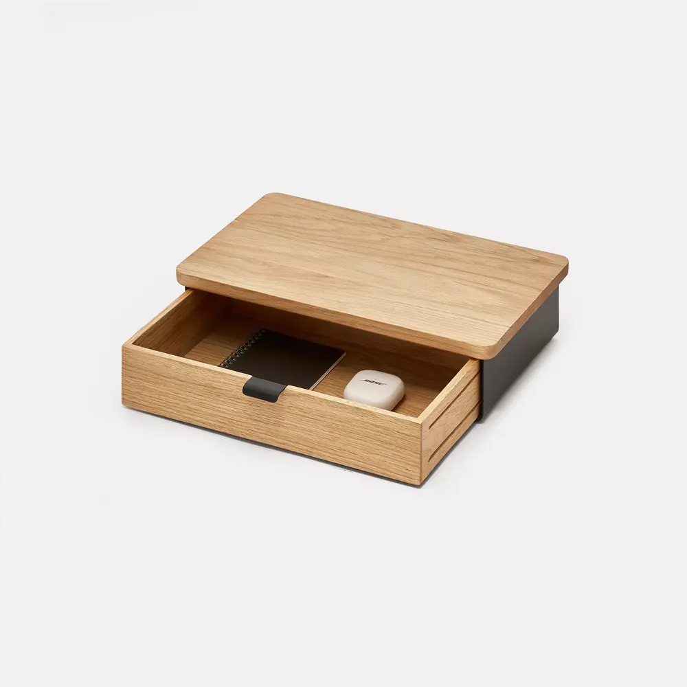 Kệ màn hình ngăn kéo Aura - By NiceDesign (Size M-1 ngăn - Black - Oak Natural - Mới, Full box, Chính hãng)