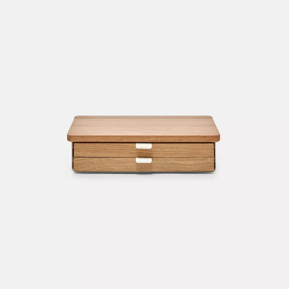 Kệ màn hình ngăn kéo Aura - By NiceDesign (Size M-2 ngăn - White - Oak Natural - Mới, Full box, Chính hãng)