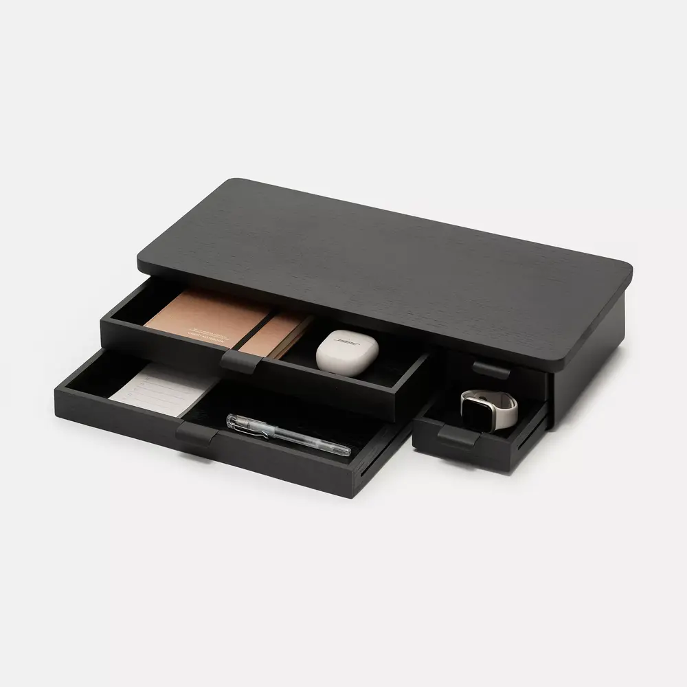 Kệ màn hình ngăn kéo Aura - By NiceDesign (Size L-4 ngăn - Black - Black Oak - Mới, Full box, Chính hãng)