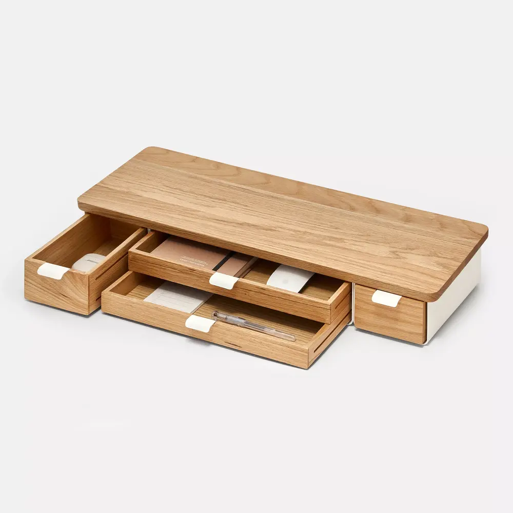 Kệ màn hình ngăn kéo Aura - By NiceDesign (Size XL-4 ngăn - White - Oak Natural - Mới, Full box, Chính hãng)