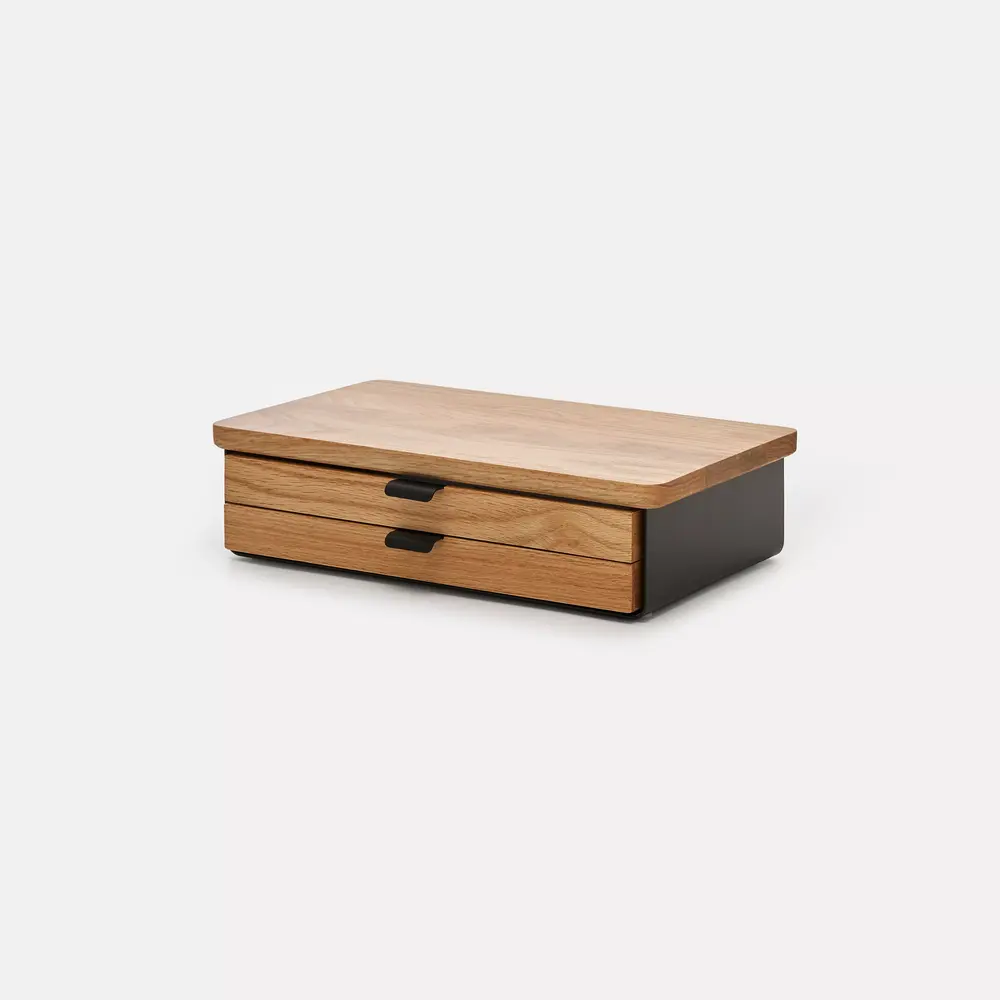 Kệ màn hình ngăn kéo Aura - By NiceDesign (Size M-2 ngăn - Black - Oak Natural - Mới, Full box, Chính hãng)