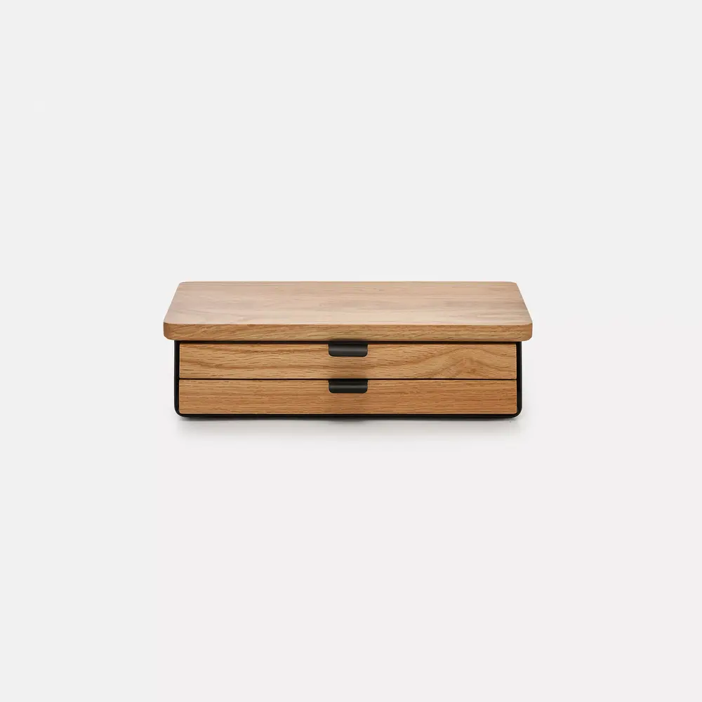 Kệ màn hình ngăn kéo Aura - By NiceDesign (Size M-2 ngăn - Black - Oak Natural - Mới, Full box, Chính hãng)