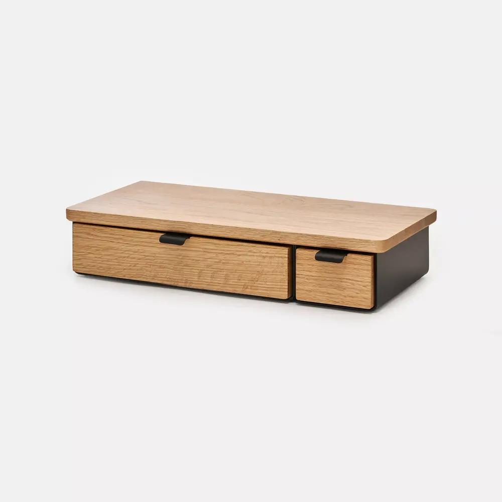 Kệ màn hình ngăn kéo Aura - By NiceDesign (Size L-2 ngăn - Black - Oak Natural - Mới, Full box, Chính hãng)