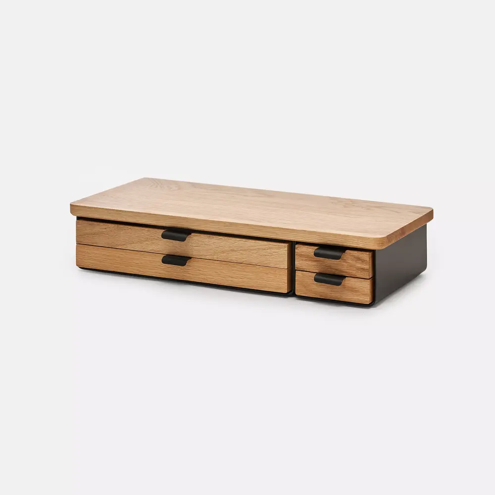 Kệ màn hình ngăn kéo Aura - By NiceDesign (Size L-4 ngăn - Black - Oak Natural - Mới, Full box, Chính hãng)