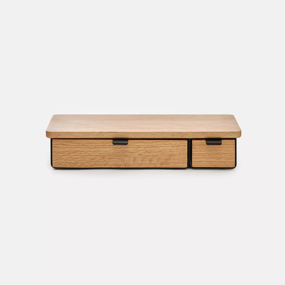 Kệ màn hình ngăn kéo Aura - By NiceDesign (Size L-2 ngăn - Black - Oak Natural - Mới, Full box, Chính hãng)