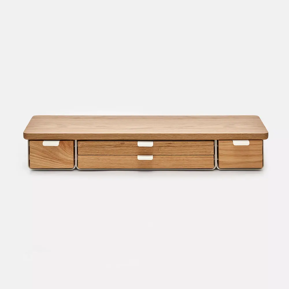 Kệ màn hình ngăn kéo Aura - By NiceDesign (Size XL-4 ngăn - White - Oak Natural - Mới, Full box, Chính hãng)